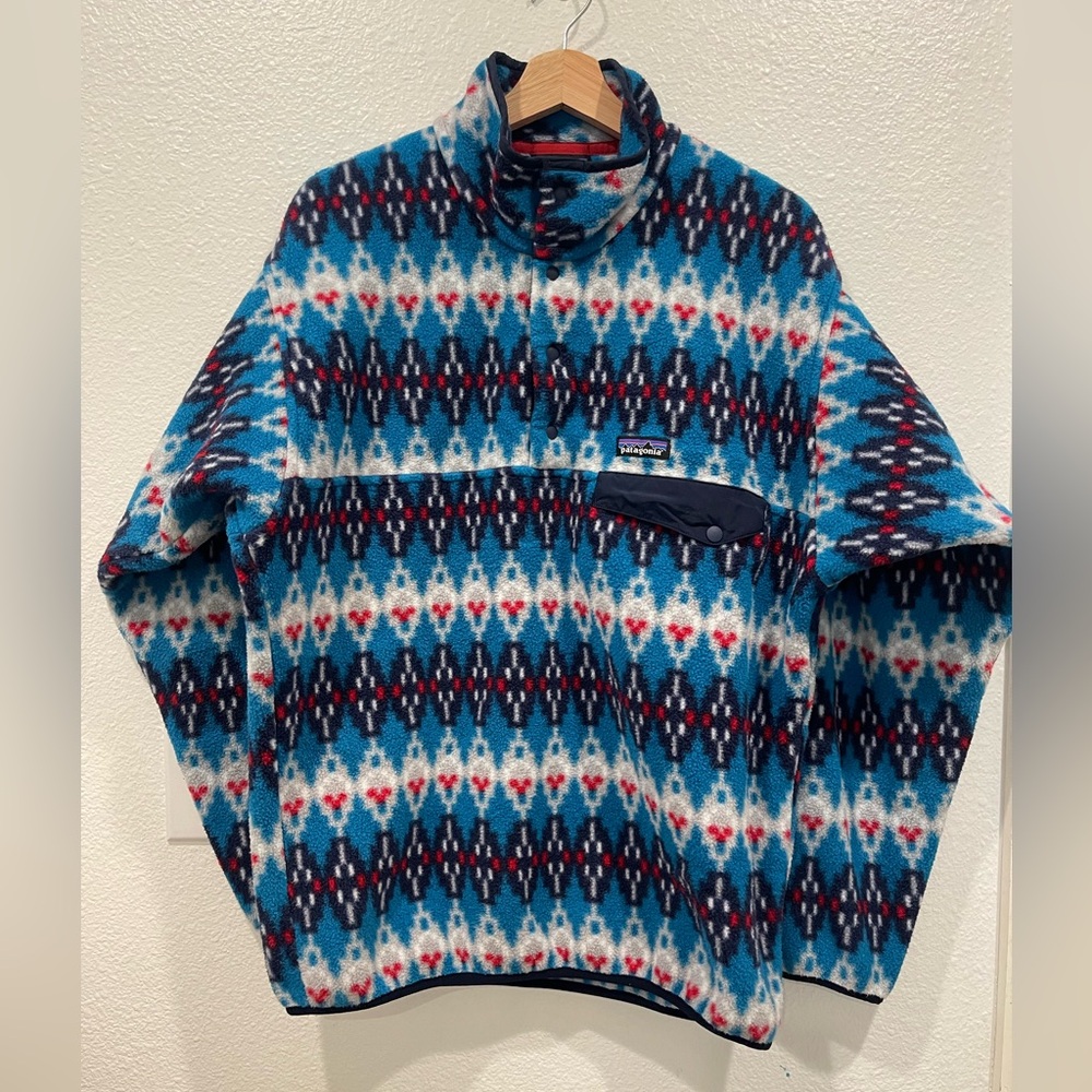 Patagonia Synchilla Snap-T Fleece Men's Size Medium Blue  Aztec Tribal